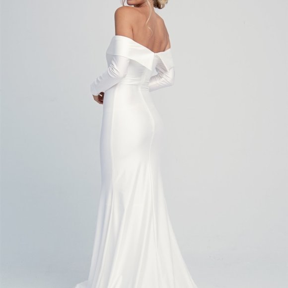 Straight Neck Off Shoulder Evening Dress AC380 - Picture 2 of 5